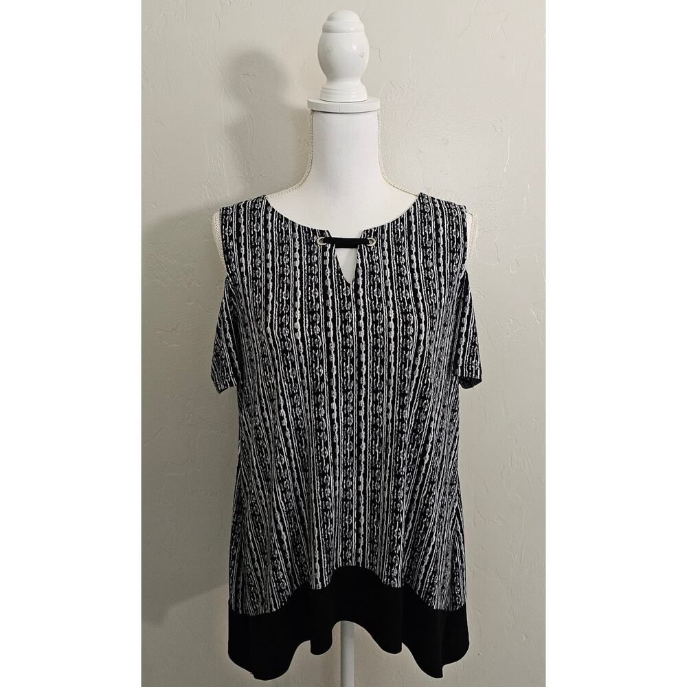 Rafaella Black Striped Cold Shoulder Blouse